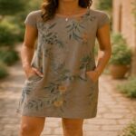 Women Dresses Women's Loose-Fit Short-Sleeve Printed Dress with Pockets (Round Neck)