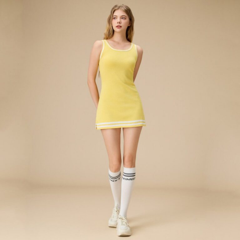 Women Dresses New Cross-Border Women's Knitted Sports Dress – Sleeveless, Solid-Color, Stylish Short Dress for Fitness, Yoga, and Running (Summer)