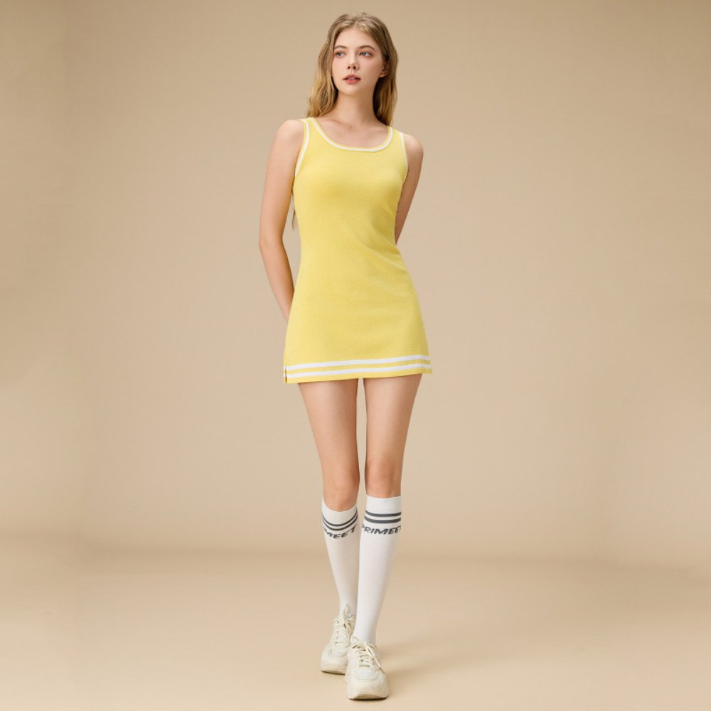 Women Dresses New Cross-Border Women's Knitted Sports Dress – Sleeveless, Solid-Color, Stylish Short Dress for Fitness, Yoga, and Running (Summer)
